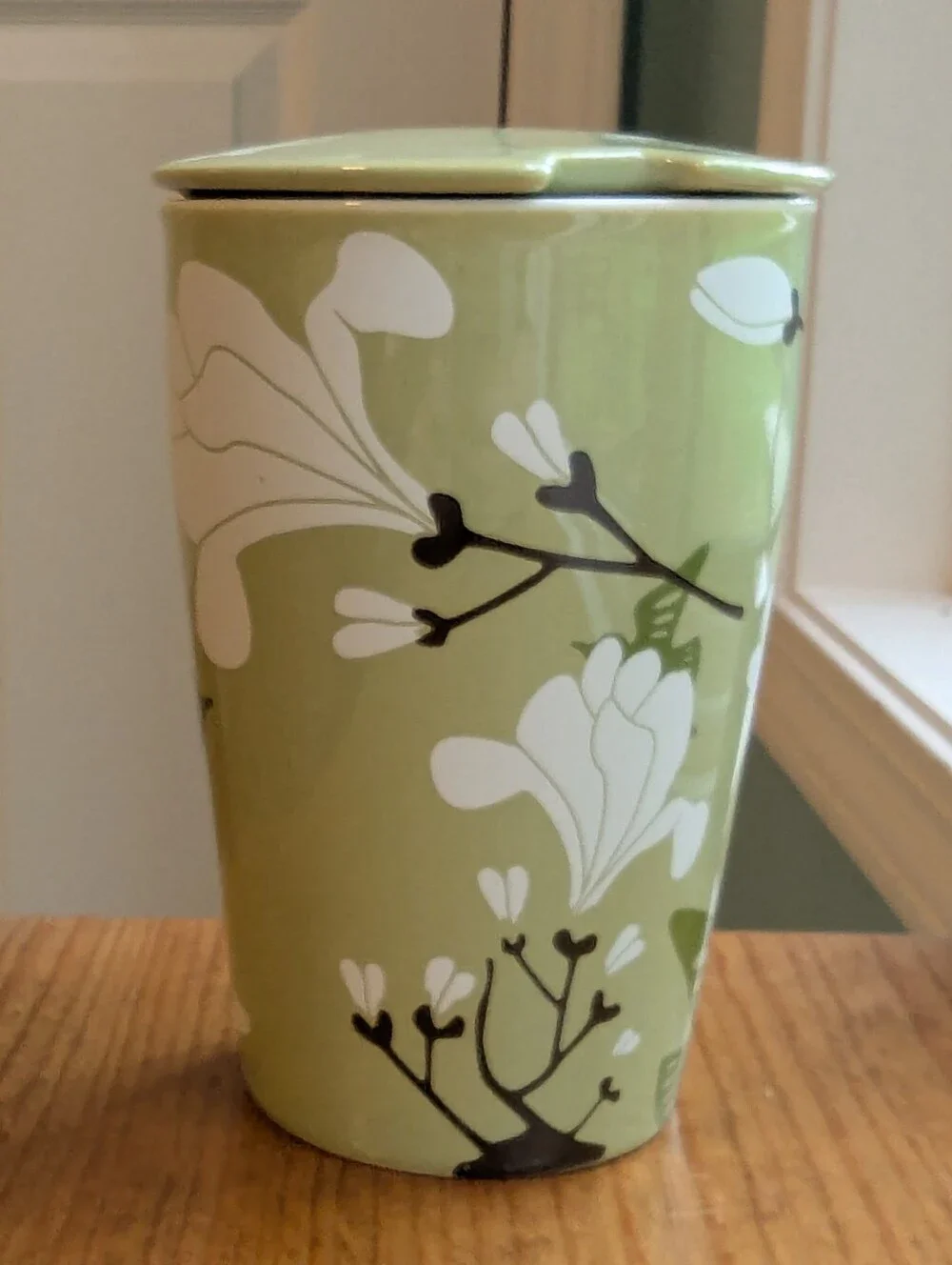 NIB Steepologie Tea Mug with Lid/Tea Bag Rest, Green With Flowers & Birds 🍵
